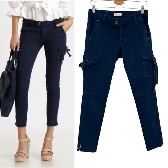 RED Valentino‎ Navy Blue Cargo Pants Ankle Skinny Bow Detail Size - Picture 1 of 12